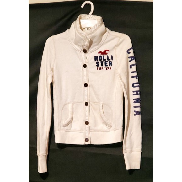 Small Hollister Button Down Lightweight Jacket Cream Color California Surf team - Picture 1 of 11